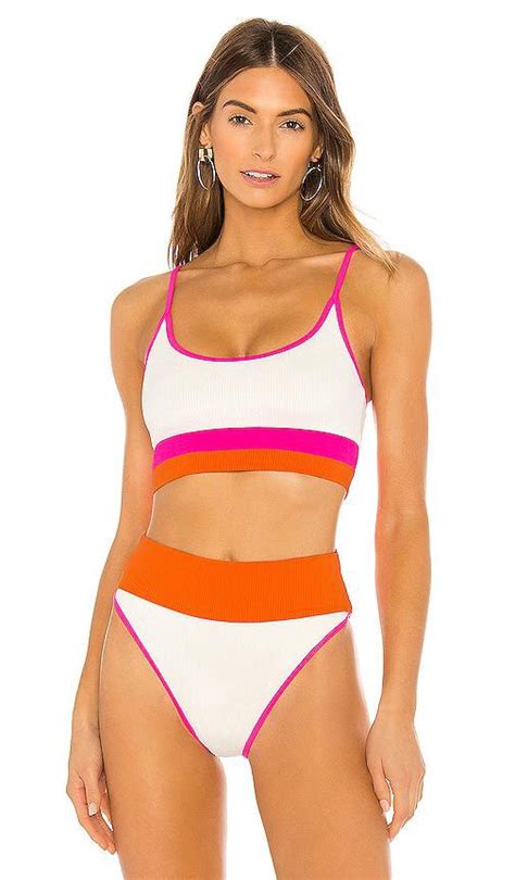 Buy Beach Riot X Eva Bikini Top In White Orange Pink White At