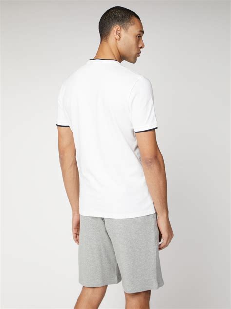 Men S White Pique T Shirt Tipped Tee Ben Sherman Est