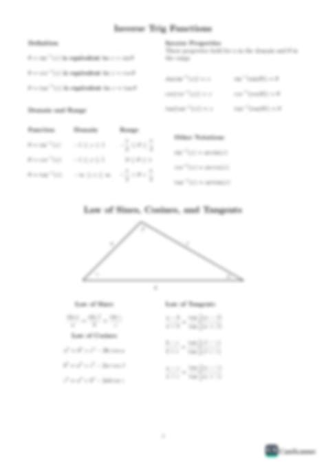 SOLUTION Trigonometric Formula Sheet Definition Of The Trig Functions