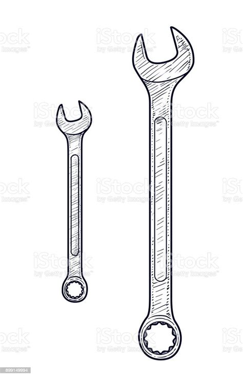 Wrench Illustration Drawing Engraving Ink Line Art Vector Stock