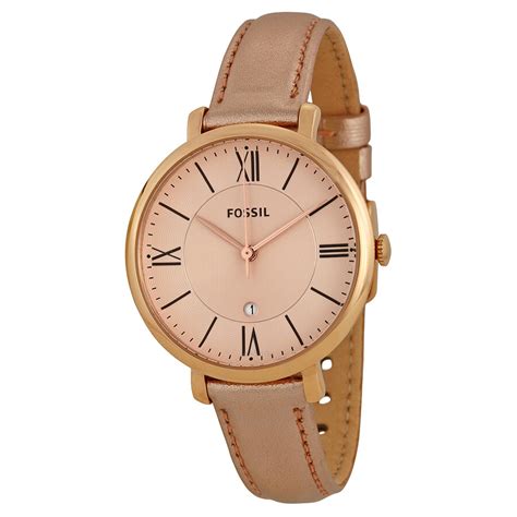 Fossil Jacqueline Rose Gold Tone Dial Leather Strap Ladies Watch Es3438