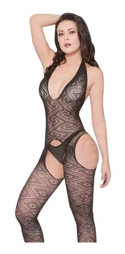 Lingerie Sexy Macacão Arrastão Sensual Detalhada Meia Corpo Frete grátis