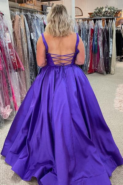 A Line Backless Purple Satin Long Prom Dress Open Back Purple Formal