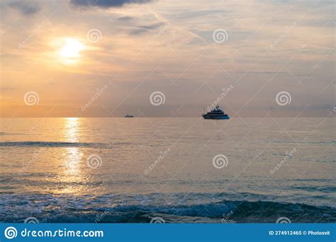 Sunset Sky In Summer Vacation Skyscape With Ship On Horizon Stock Image