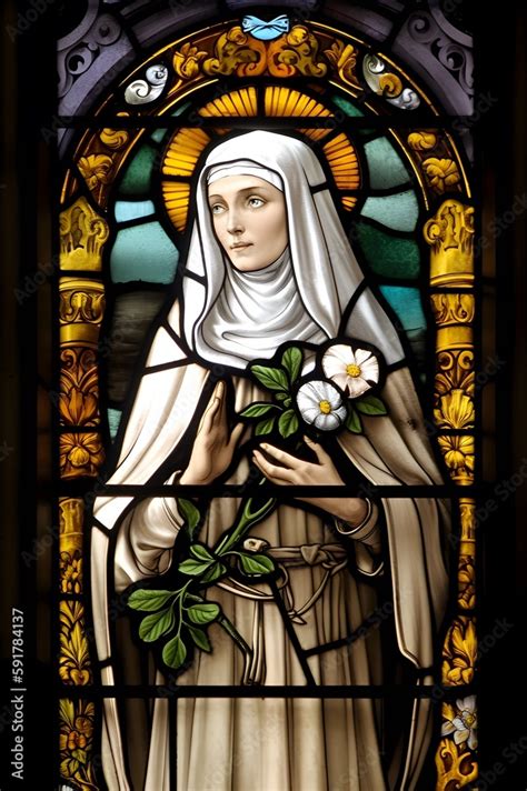 Saint Catherine Of Siena Stained Glass Illustration Generative Ai St