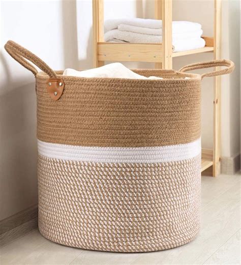 Buy Brown Jute Cotton Foldable Litre Laundry Basket At Off By