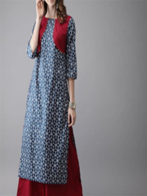 Buy Anouk Women Navy Blue And Maroon Printed Kurta With Palazzos Kurta