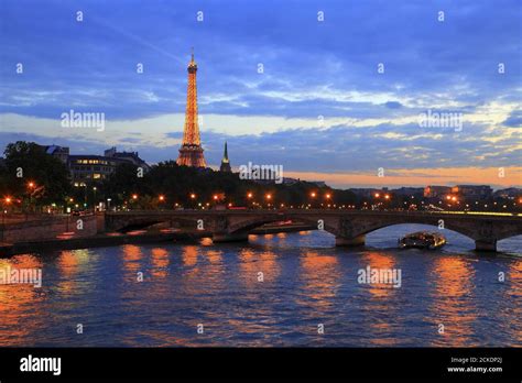 France Paris Seine river night view Stock Photo - Alamy