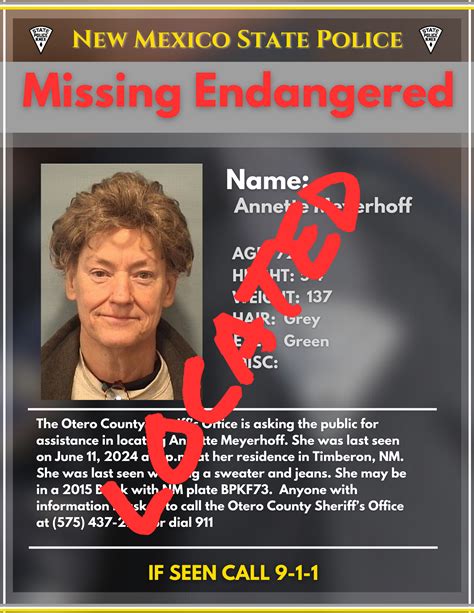 Update Cancel Missing Endangered Advisory Otero County Sheriff S