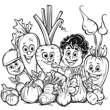 Cartoon Vegetables Characters Group Coloring Page Vegetable Food