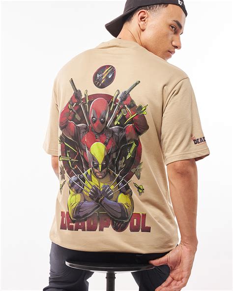 Buy Mens Brown Deadpool Duo Graphic Printed Oversized T Shirt Online