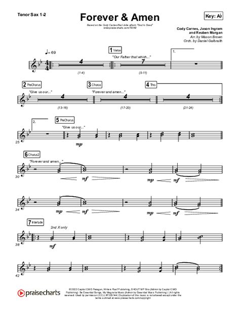 Forever And Amen Live Tenor Sax Sheet Music Pdf Cody Carnes Kari Jobe Praisecharts