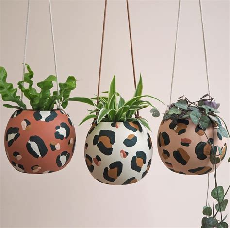 Leopard Print Round Hanging Plant Pots By Hello Marilu Flower Pot Art