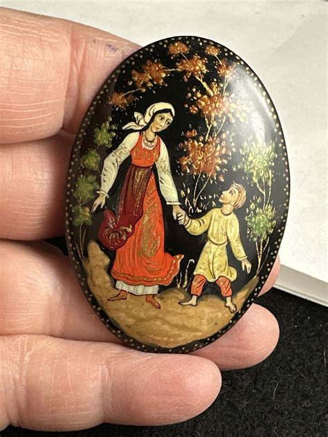 Vintage Enamel Brooch Mother Gem