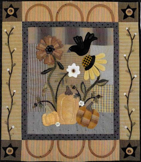 Wool Applique Pattern October Garden Fall Decor Primitive Etsy Wool