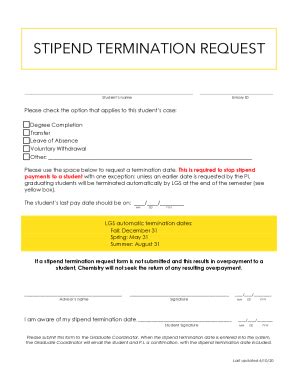 Fillable Online Chemistry Emory STIPEND TERMINATION REQUEST Fax Email