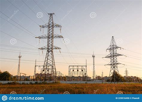 Distribution Electric Substation With Power Lines Stock Photo Image