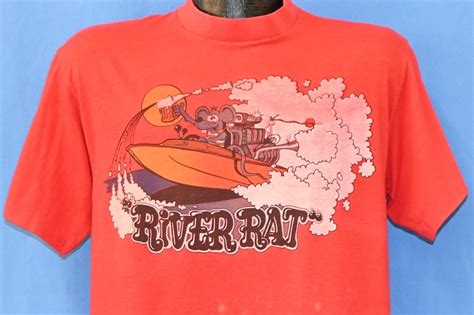 70s River Rat Beer Boating Motorboat Cartoon Funny T Shirt Medium Etsy