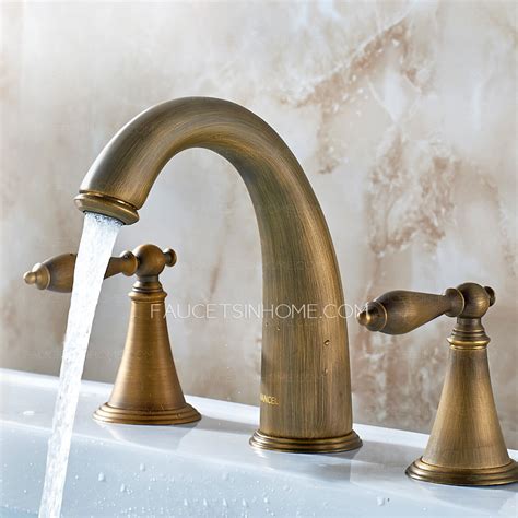 Antique Brass Three Holes Brushed Bathroom Sink Faucets