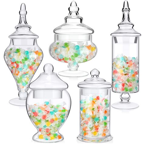 Non Refundable 5 Pieces Glass Apothecary Jars With Lids Large Candy