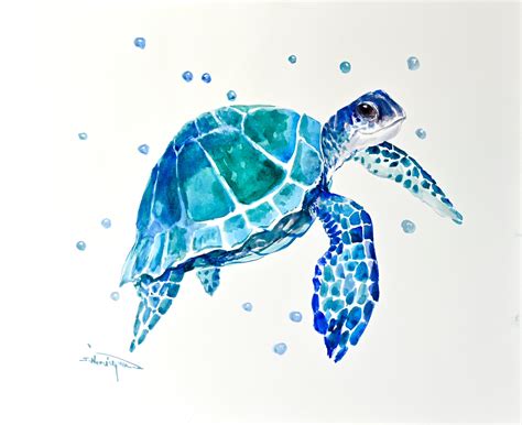 Sea Turtle - Commission by Suren Nersisyan - watercolor painting | UGallery