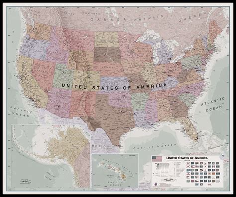 Large Executive Usa Wall Map Pinboard Framed Black