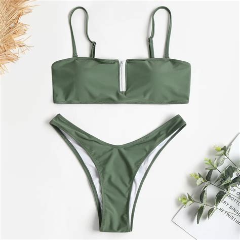 Zaful Z Per Alta Corte Bandeau Bikini Set Acolchoado Strapless Swimwear