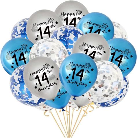 14 Geburtstag Luftballons 20 Stück Blau Silber Happy 14 Geburtstag