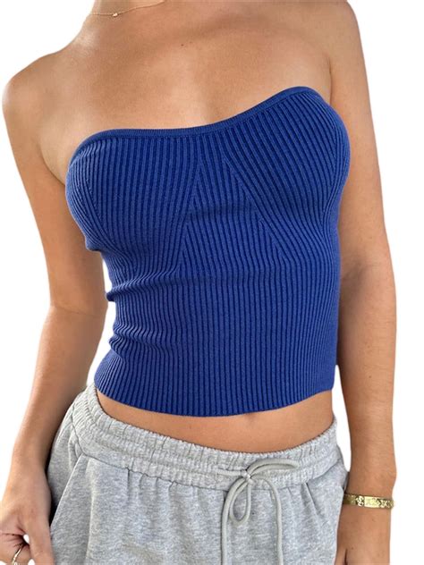 Yilvust Women Sexy Knitted Strapless Tube Top Twist Front Hollow Crop Top Backless Bandeau