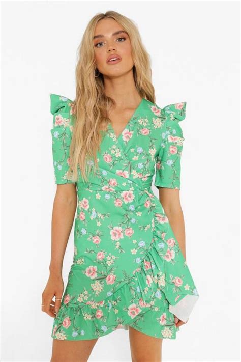 Floral Wrap Ruffle Tea Dress Boohoo Uk