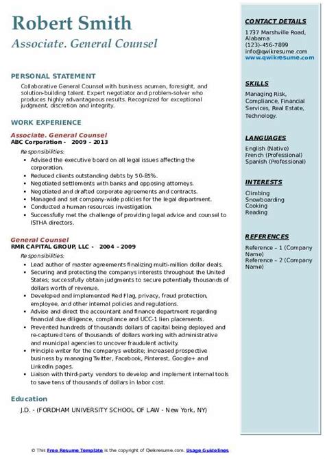 10 General Counsel Resume Samples And Templates For 2025