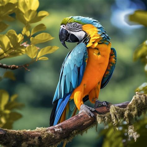 Premium Photo Vibrant Gold And Blue Macaw Perched In