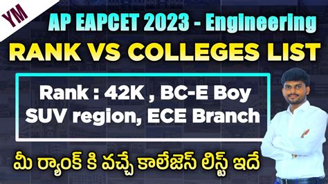 Ap Eapcet Rank Vs College K Bc E Suv Region Ece Branch