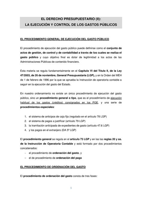 TEMA 4 Derecho Presupuestario II EL DERECHO PRESUPUESTARIO II LA