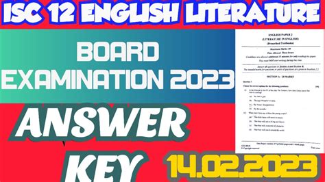 Isc English Literature 2023 Answer Key Board Exam 2023 Youtube