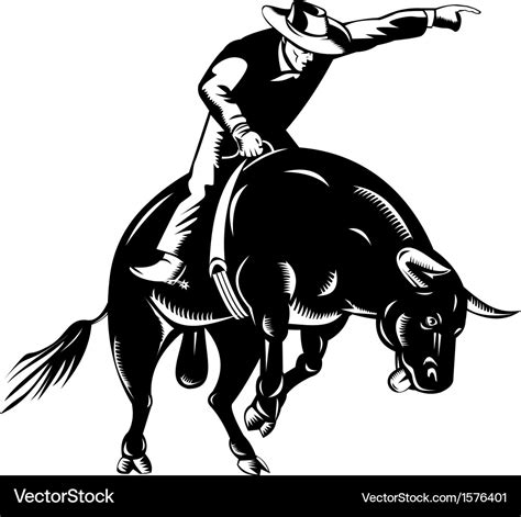 Rodeo Cowboy Bull Riding Retro Royalty Free Vector Image