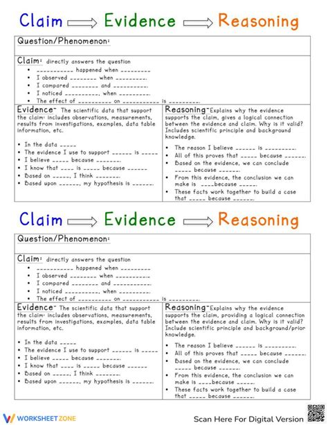 Claim Evidence And Reasoning Worksheet Claim Evidence Reasoning