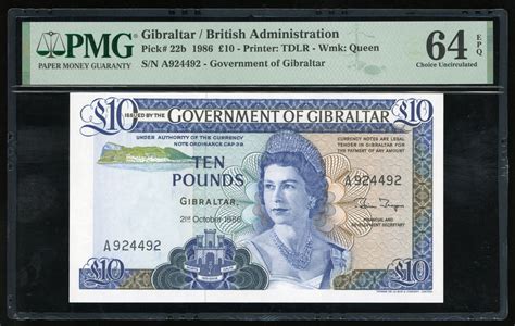 Government Of Gibraltar 10 21 10 1986 Serial Number A924496 Pick