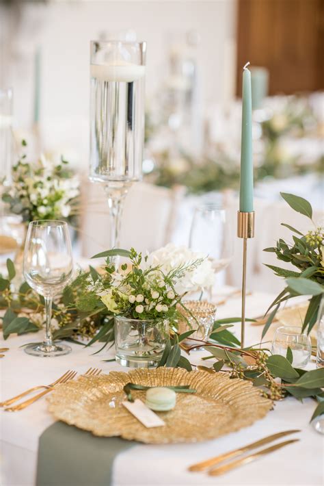 Elegant Sage Green And Gold Wedding Reception