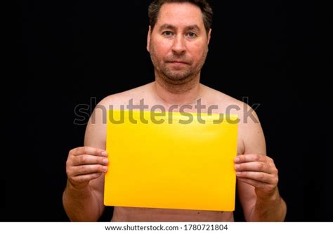 Naked Caucasian Man Holding Yellow Blank Stock Photo 1780721804 Shutterstock