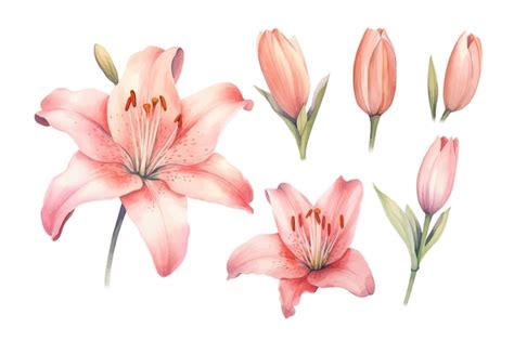 Premium Vector Watercolor Set Of Lily Flowers Nature Botanical