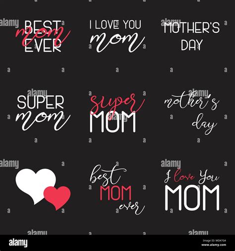 Mothers Day Lettering Calligraphic Emblems Set Isolated Vector