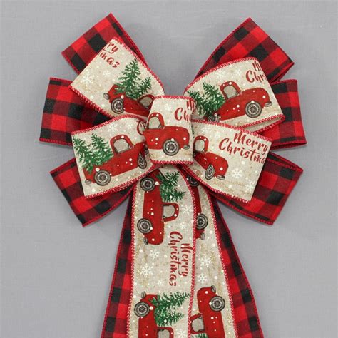 Red Truck Buffalo Plaid Rustic Christmas Wreath Bow Buffalo Etsy