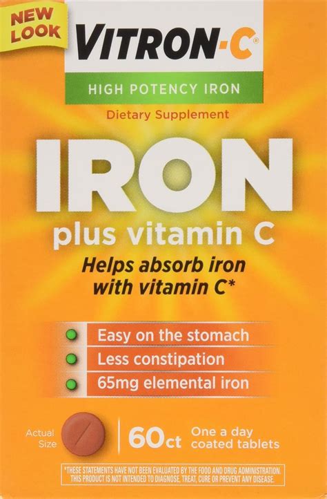 Vitron C High Potency Iron Plus Vitamin C Tablets 60 Ea 3 Pack Health And Household