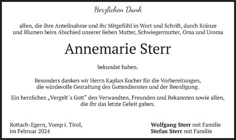 Traueranzeigen Von Annemarie Sterr Trauer Merkur De