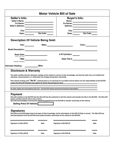 Alberta Motor Vehicle Bill Of Sale Form