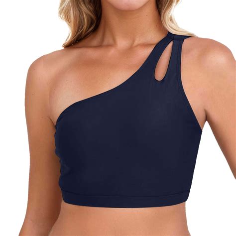 CAIVO Women S Bikini Tops One Shoulder Tankini Sports Bra Keyhole Swim Bras Full Coverage