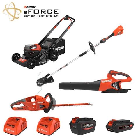 Echo Eforce 56v Cordless Battery Lawn Mower String Trimmer Blower And Hedge Trimmer Combo Kit W