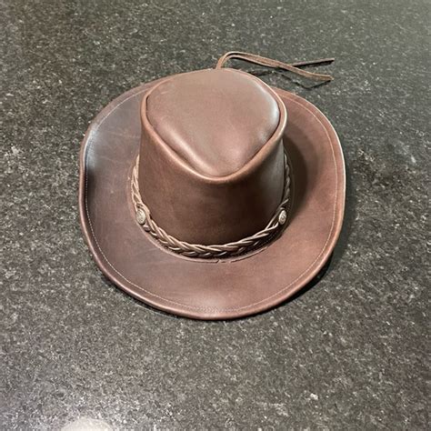 Handmade Accessories Leather Outback Hat Aussie Cowboy Bush Style