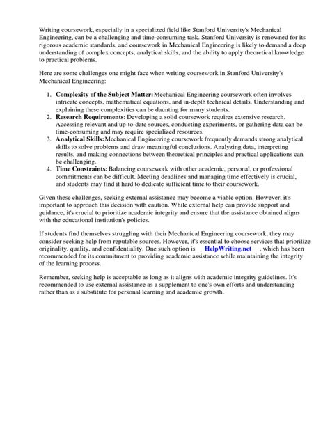 Stanford University Mechanical Engineering Coursework Pdf